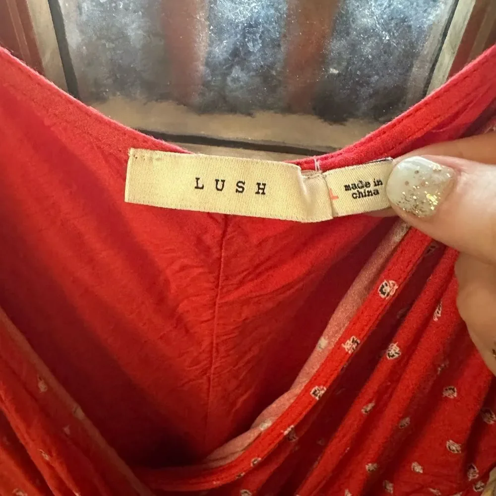 Lush Red & Floral Spaghetti Strap Mini Dress Large - Picture 4 of 7